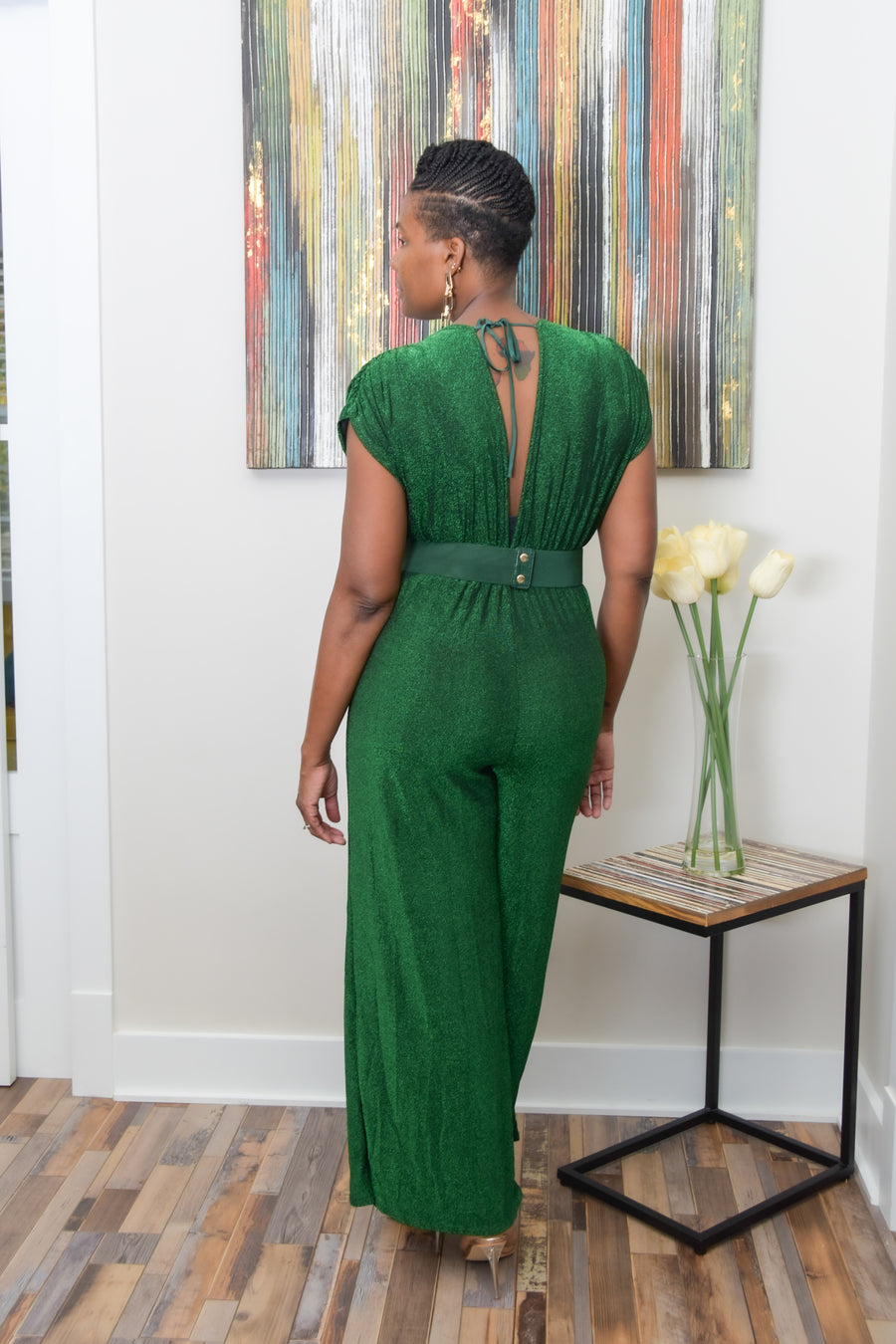 women fashion glamourous metallic jumpsuit