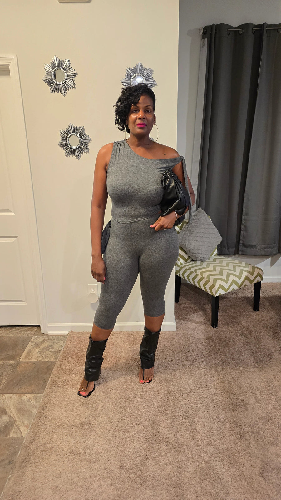 One Shoulder Capri Legging Set