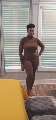 Mock Neck Casual Legging Set - Mahogany