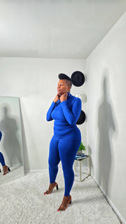 Mock Neck Casual Legging Set - Lt Navy
