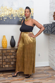 women holiday dress gold wide leg pants