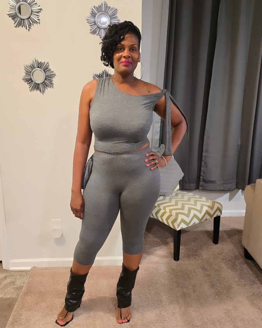 One Shoulder Capri Legging Set