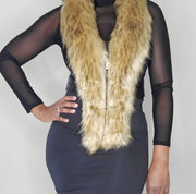 Black Leather Vest w/Detachable Fur Trim