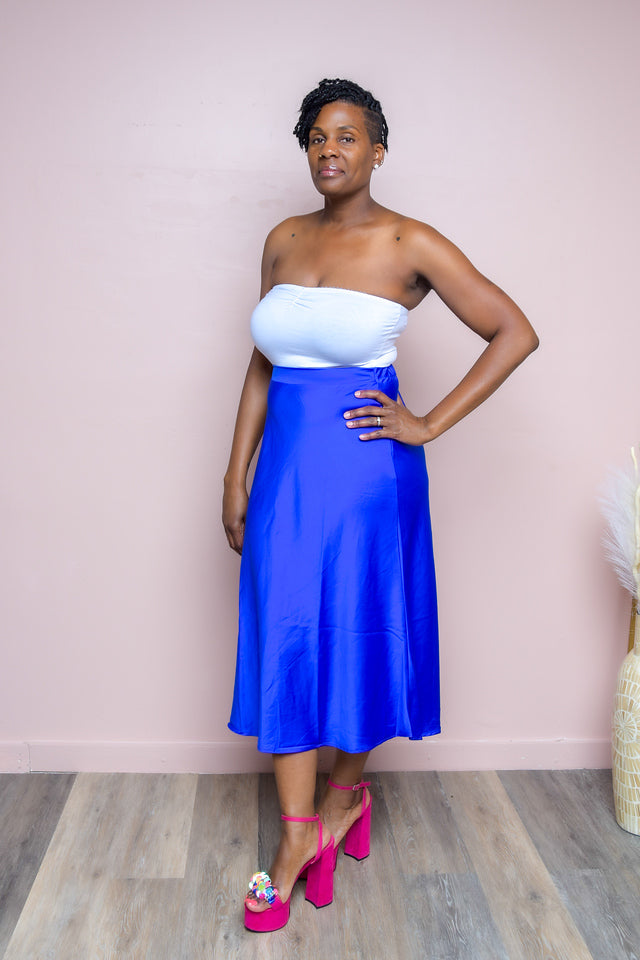 blue satin a-line skirt