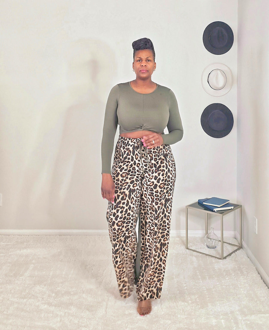 2pc olive green wide leg set 