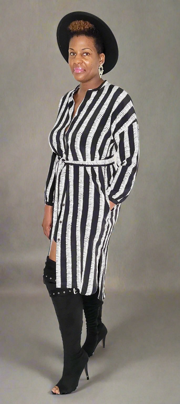 Black N White Shirt Dress - Tosh`E Boutique