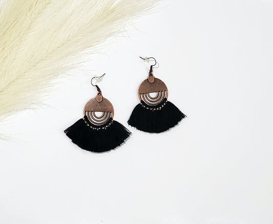 black tassel drop earrings