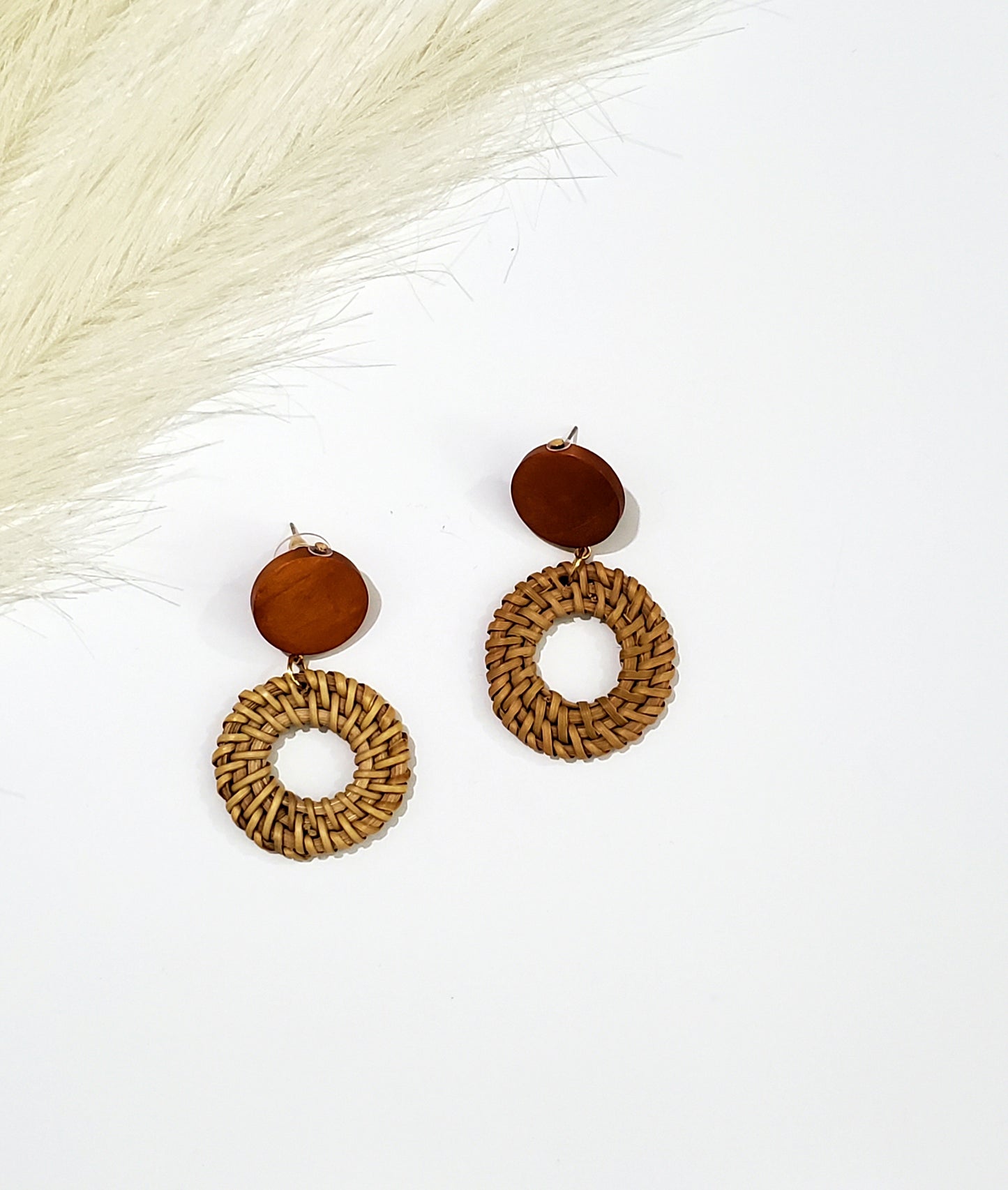 Natural woven rattan drop earrings