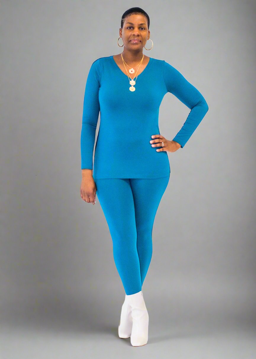 Teal V-Neck Legging Set - Tosh`E Boutique