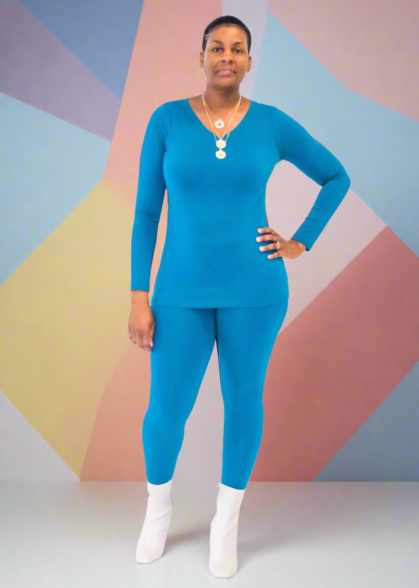 Step into luxury with our Brushed DTY Microfiber V-Neck Top and Legging Set. This ensemble blends the epitome of comfort with contemporary style, crafted from a premium blend of 90% polyester and 10% spandex. The material ensures a buttery soft feel with perfect stretch and recovery, allowing for freedom of movement while maintaining a sleek, flattering fit.  Product Description:  Top: V-neck design provides a flattering and stylish look. Leggings: High-waisted to enhance your silhouette, offering both comf