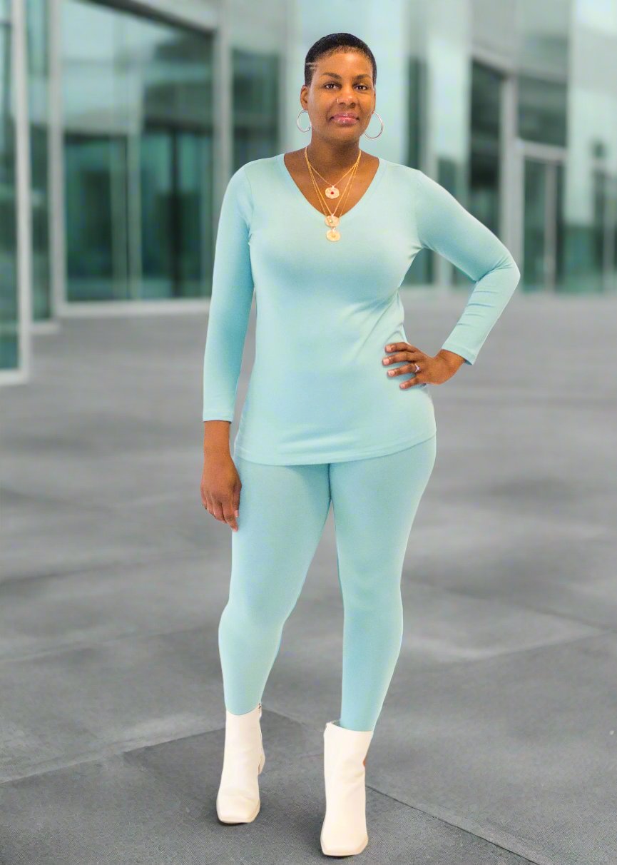 Light Green V-Neck Legging Set - Tosh`E Boutique