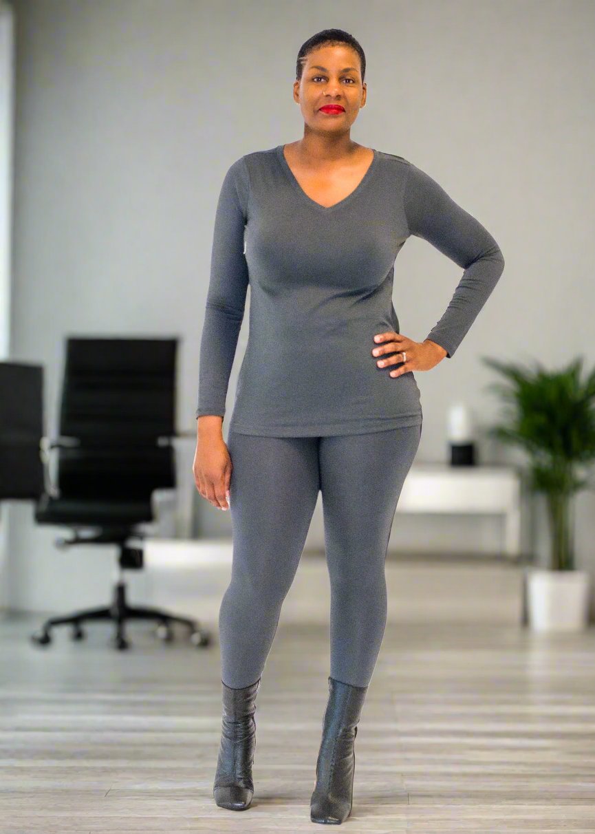 Ash Grey V-Neck Legging Set - Tosh`E Boutique