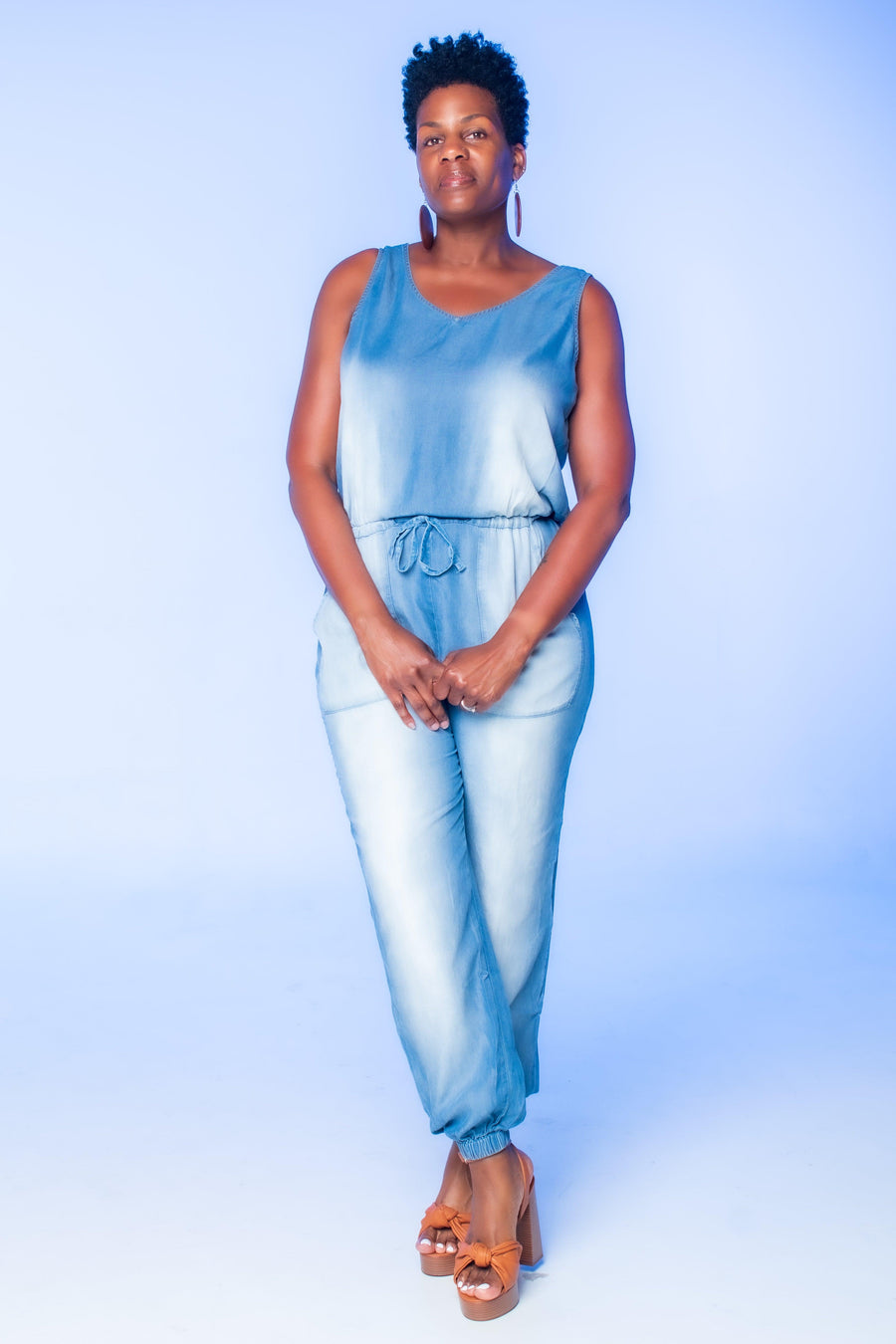 Medium Blue Chambray Jumpsuit - Tosh`E Boutique