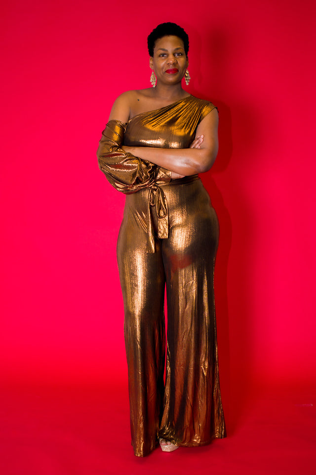 bronze wide leg jumpsuit