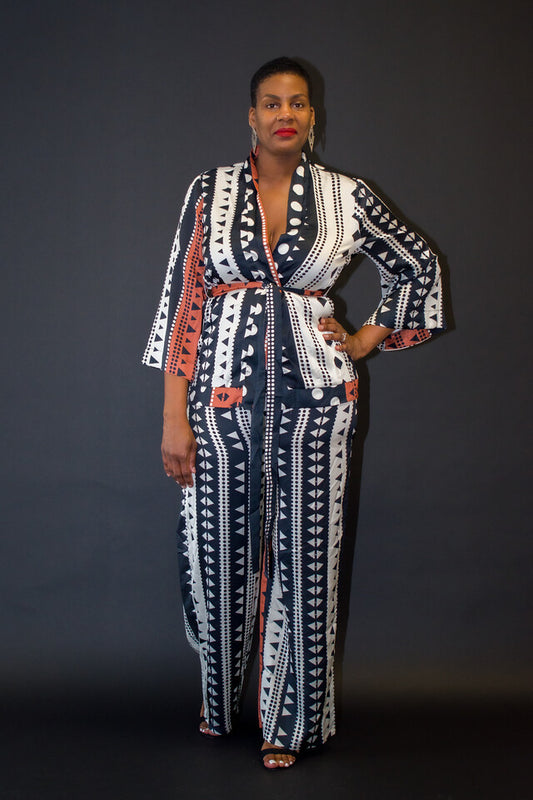 african mixed print kimono and pant set